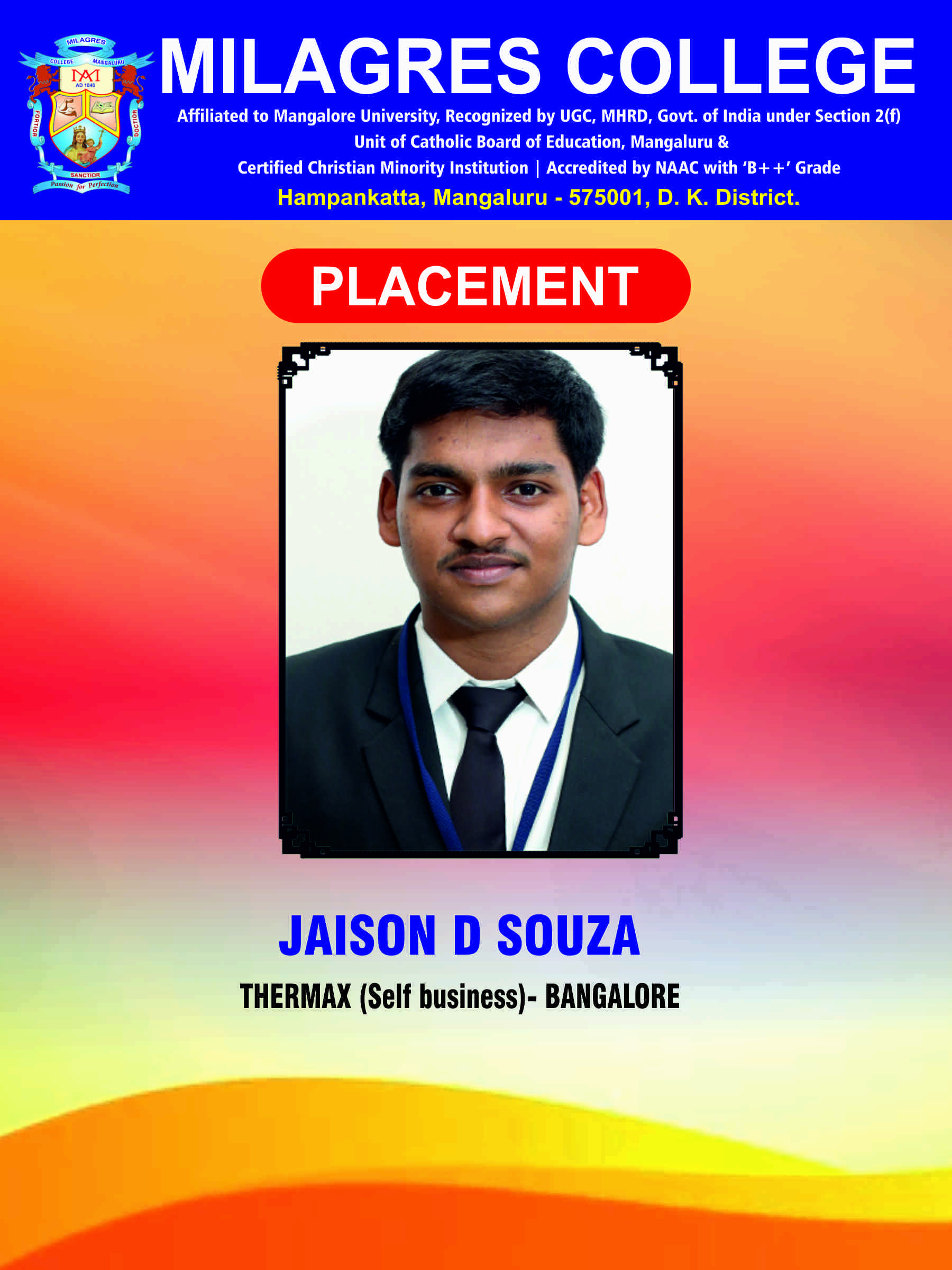 Successfully placed student